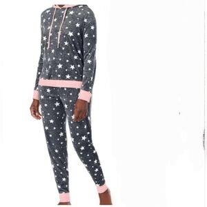 CUDDL DUDS Star Velour Hooded Pajama Set EUC